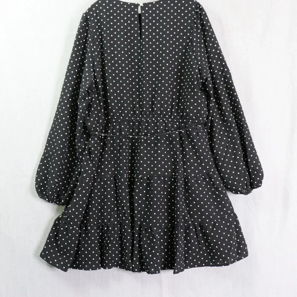 Draper James Polka Dot Ruffle Dress Women’s XXL Black White Long Sleeve Tiered - Picture 11 of 16